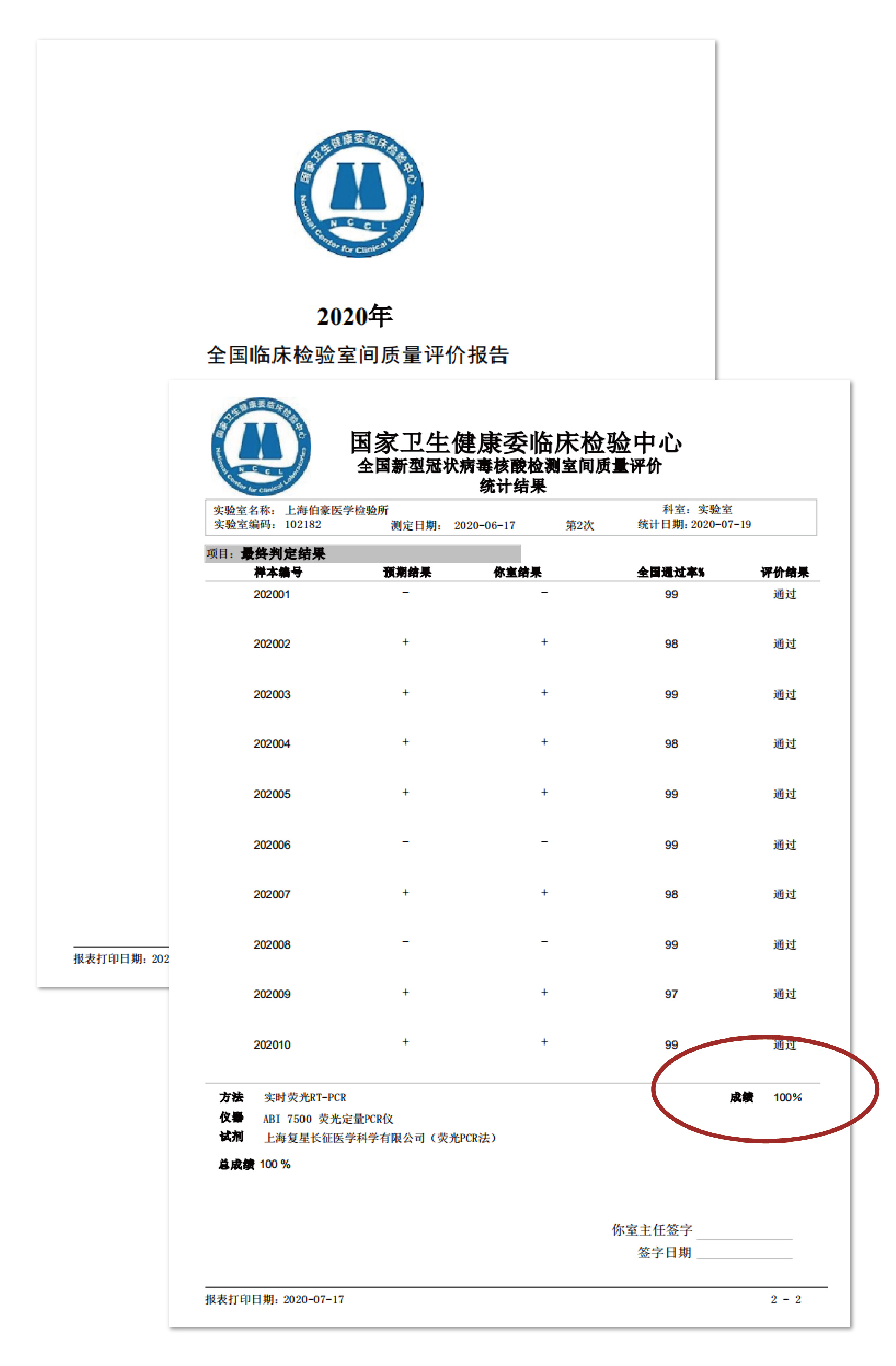 喜讯 伯豪医学检验游离dna质评满分通过 上海伯豪医学检验所有限公司