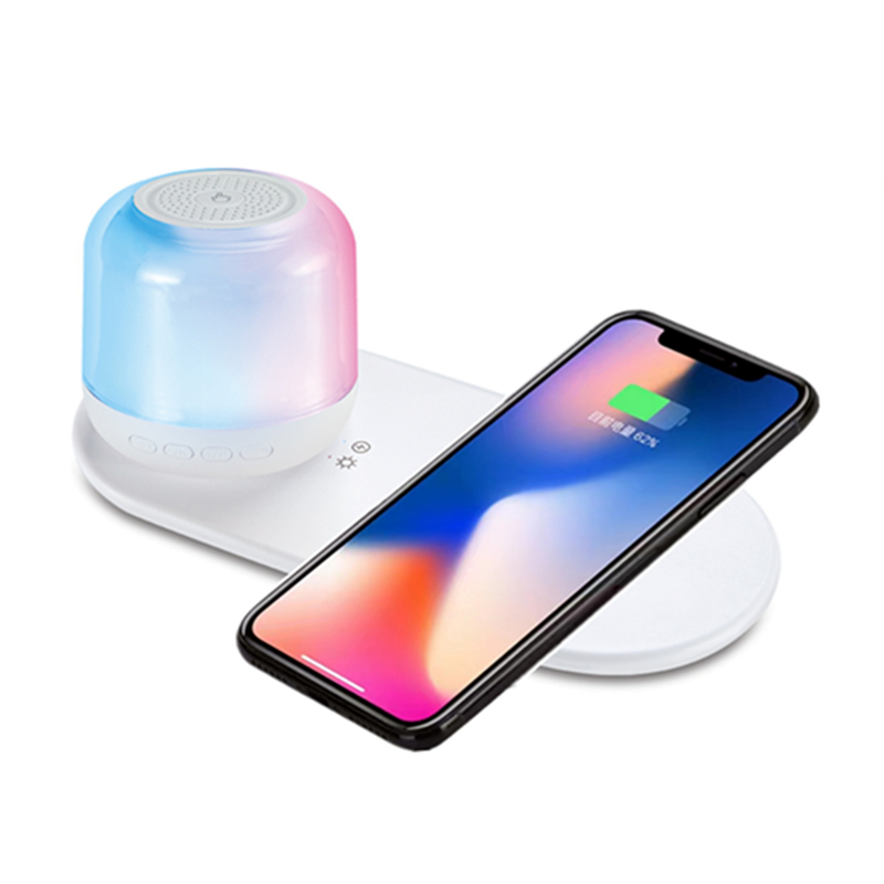15W Fast 3 in 1 mobile phone Qi Wireless Charger Stand with led RGB night light and mini speaker
