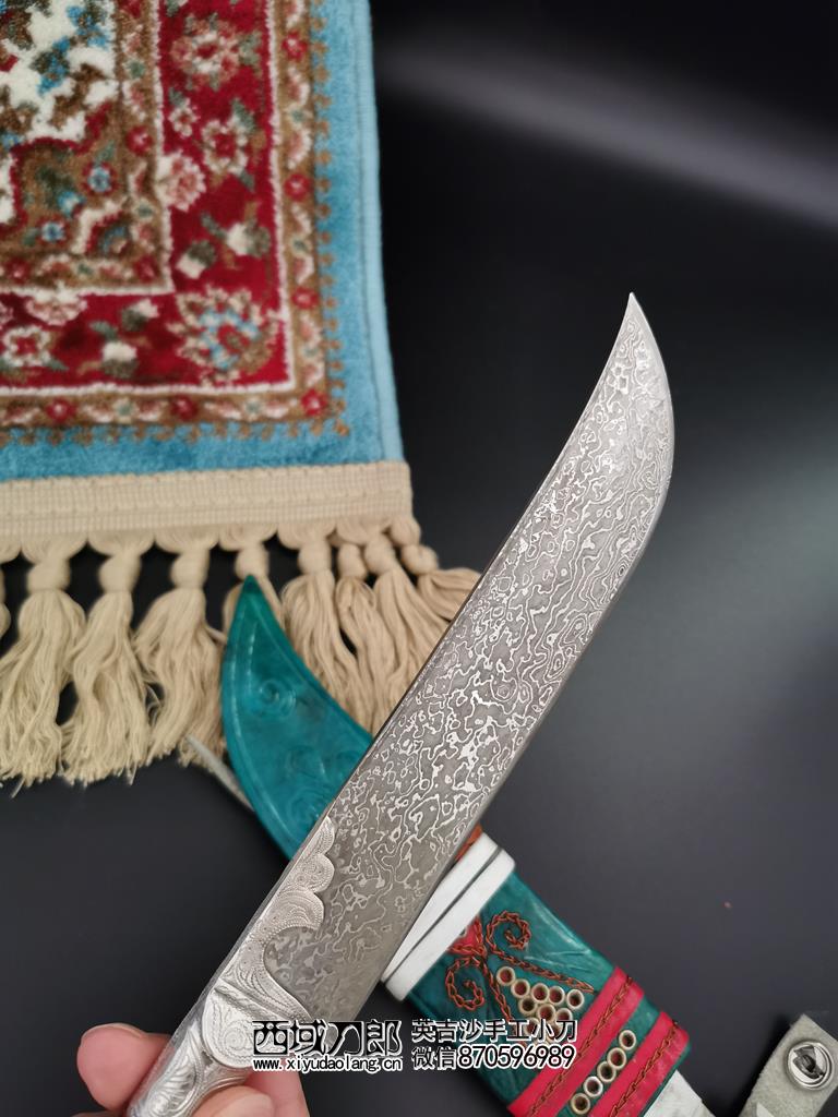 英吉沙极品收藏级弯刀,大师傅阿布都吾普制作,全长25cm,选用进口