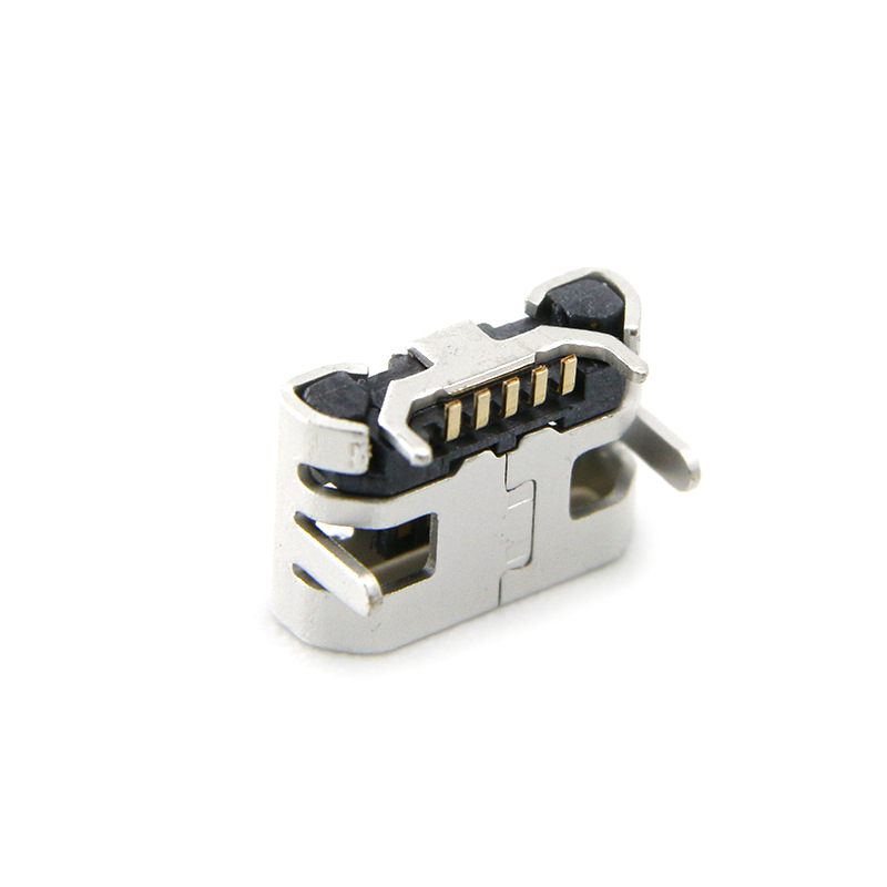 MICRO USB母座 90°平口小牛角4.85-7.2四脚插后贴 无柱直边