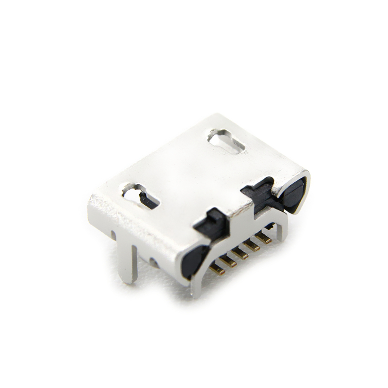MICRO USB母座 90°平口小牛角4.85-7.2四脚插后贴 无柱直边