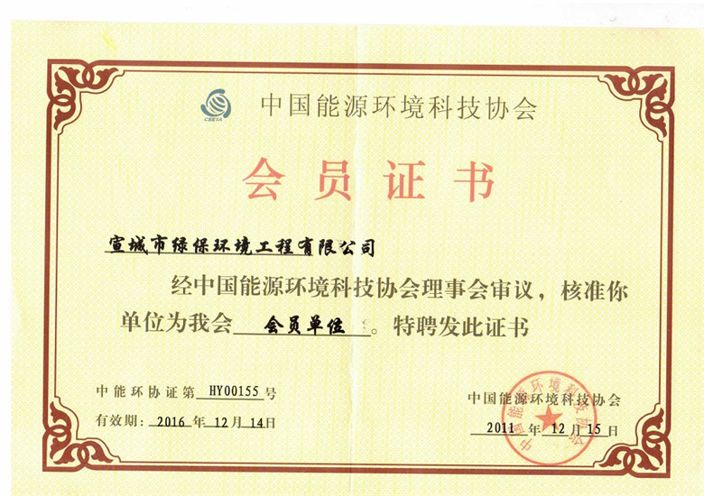 中国能源环境科技协会会员证书