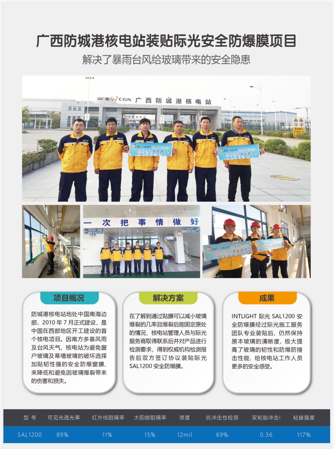 广西防城港核电站装贴bob最新手机版官网安全防爆膜项目