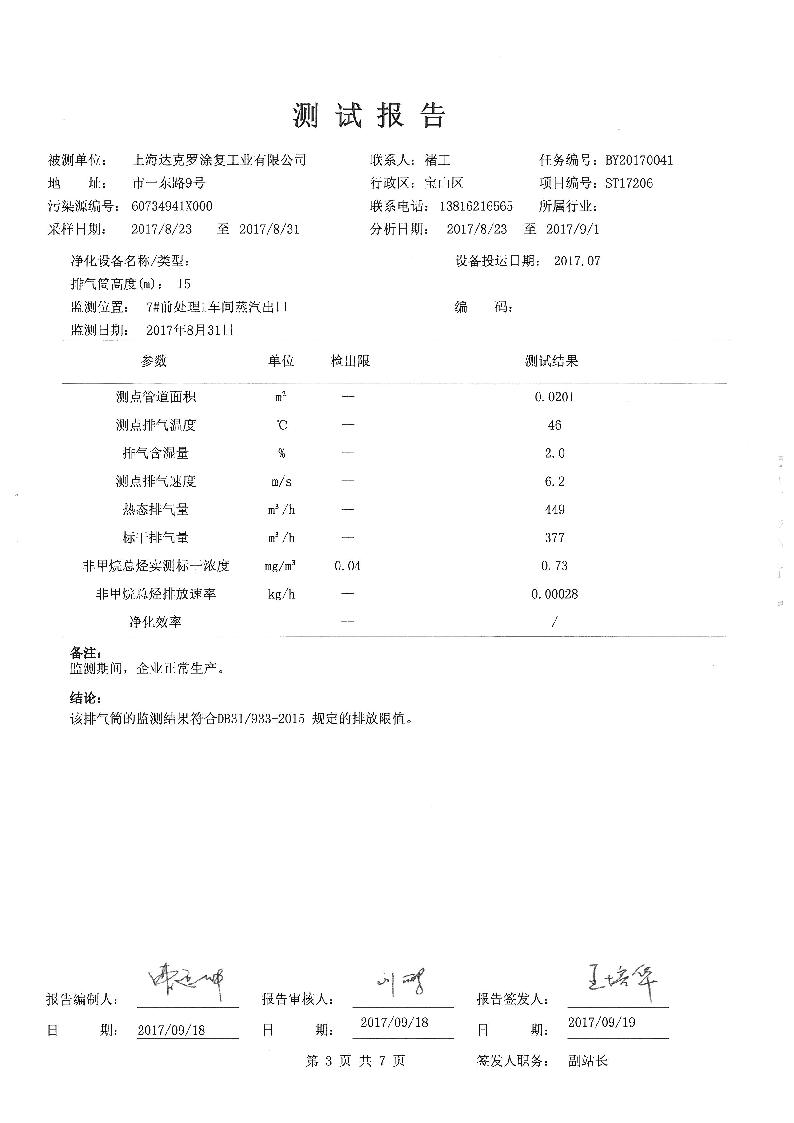 上海达克罗涂复工业有限公司三同时报告         上海云瀛