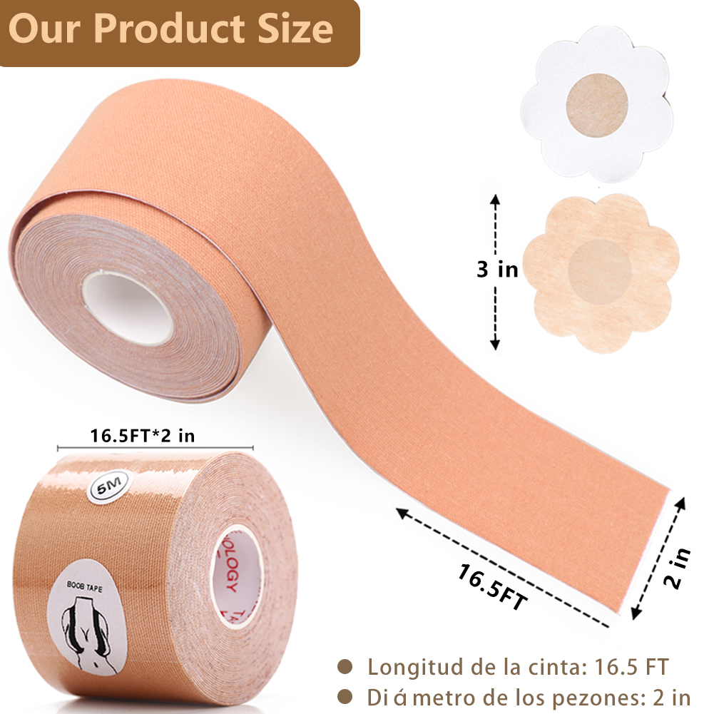 Picture of   Chest Support Boob Tape  Achieve Lift & Contour of Breasts  Push up & Shape in All Clothing Fabric Dress Types | Waterproof Sweat-Proof Bob Tape Beige