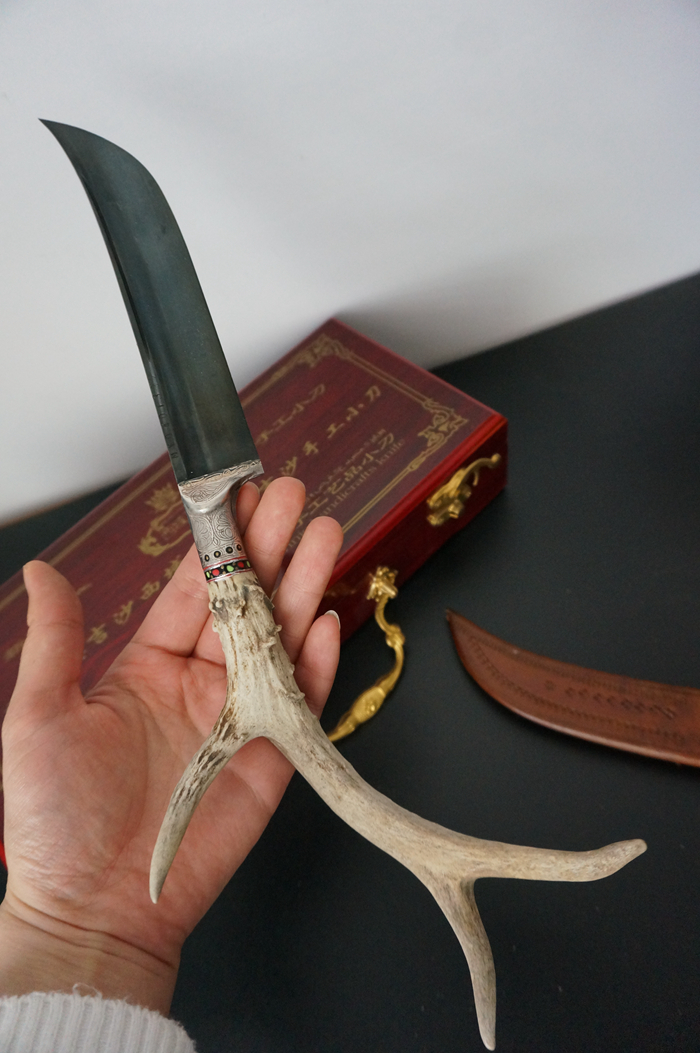 【鹿角直刀】1480元包邮送牛皮刀鞘和护刀油 英吉沙鹿角直刀,全长32cm